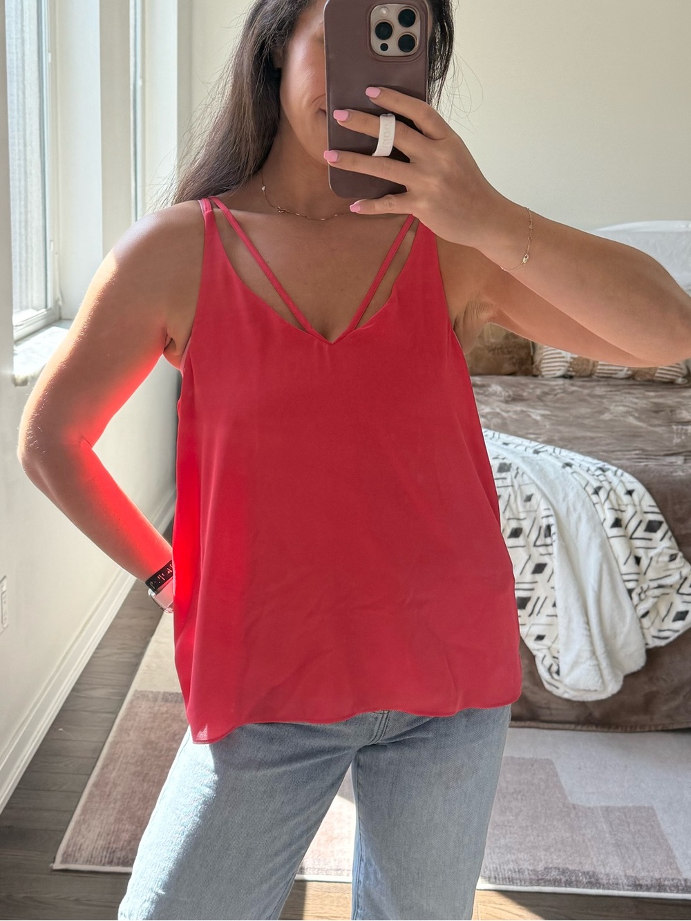 Veronica M Coral Double-Strap V-Neck Camisole